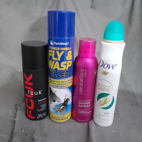 BOX OF APPROXIMATELY 15 AEROSOLS TO INCLUDE  - FCUK  - DOVE - FLY SPRAY - LEE STAFFORD - COLLECTION ONLY 