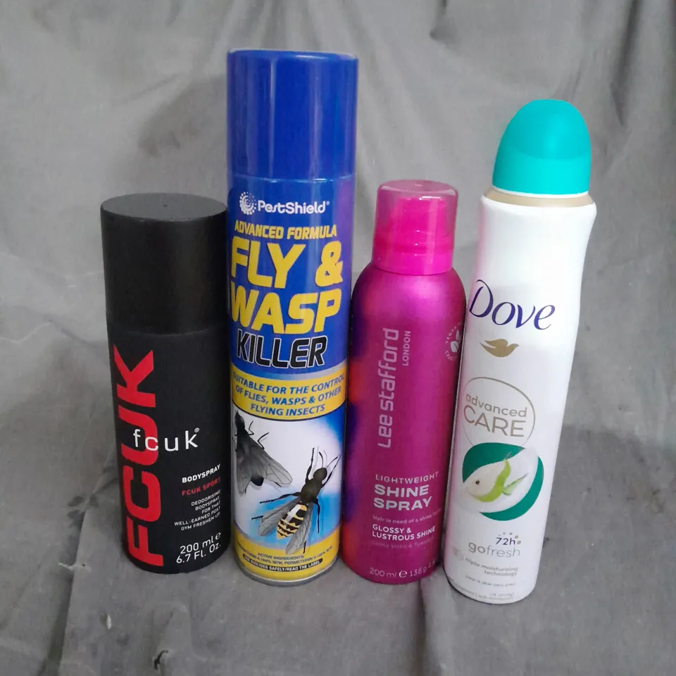 BOX OF APPROXIMATELY 15 AEROSOLS TO INCLUDE  - FCUK  - DOVE - FLY SPRAY - LEE STAFFORD - COLLECTION ONLY 