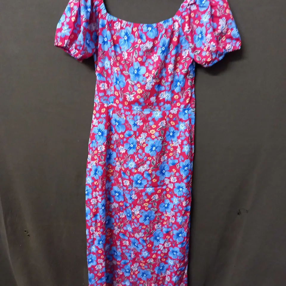 FEMEREINA WOMENS CASUAL SQUARE NECK FLORAL MAXI DRESS IN BLUE/RED - SIZE UNSPECIFIED