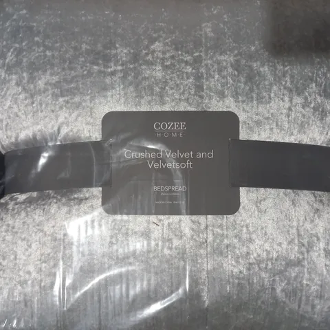 BOXED COZEE HOME CRINKLE CRUSHED VELVET BEDSPREAD IN GREY 250 X 260CM