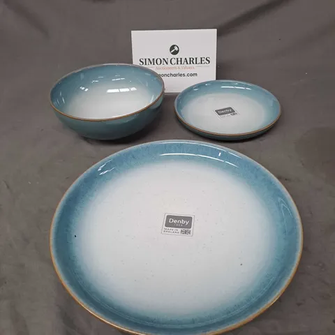 BOXED DENBY 12 PCE CROCKERY SET IN AZURE HAZE