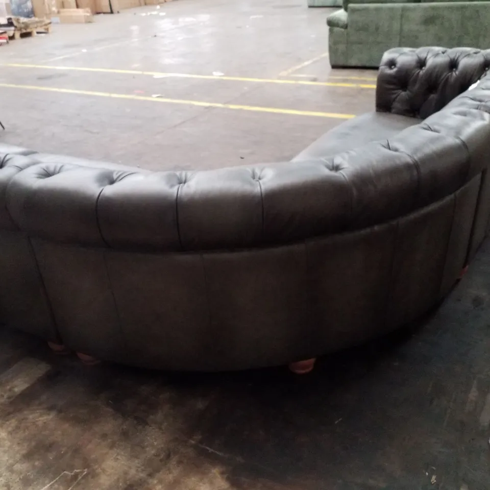 QUALITY DESIGNER DARK GREY FAUX LEATHER BUTTON BACK CORNER SOFA  (4 PARTS)