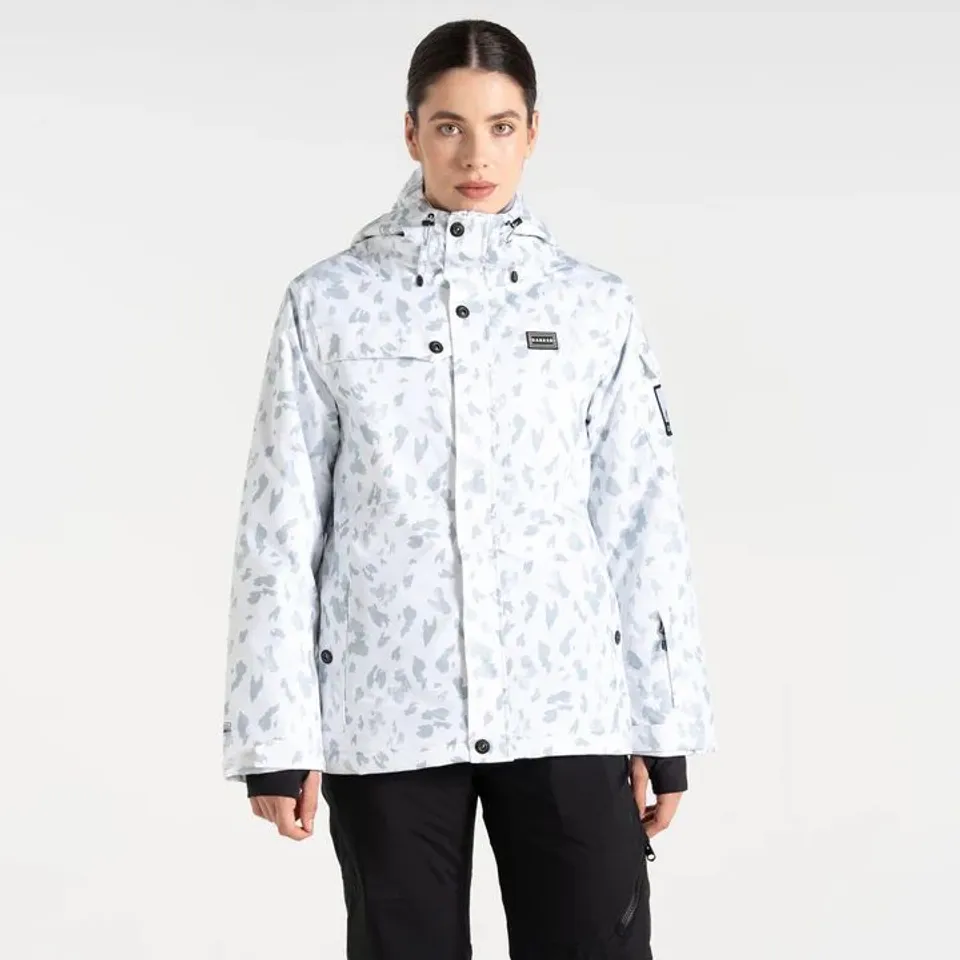 BRAND NEW DARE 2B WOMENS SKI LIFE SKI JACKET IN BLANCDEBLANC DASH PRINT - SIZE 16