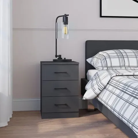 BOXED FOSTER 3 DRAWER BEDSIDE TABLE - ANTHRACITE (1 BOX)