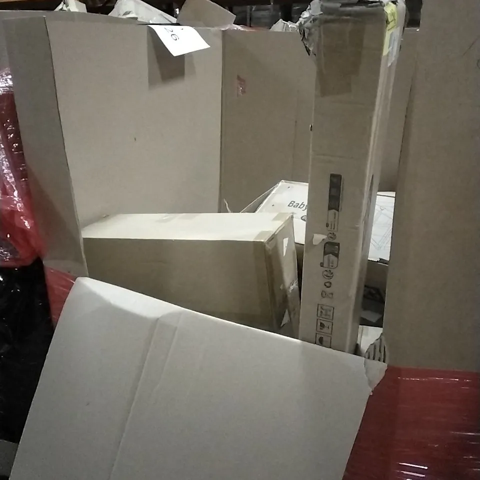 PALLET OF HOUSEHOLD ITEMS TO INCLUDE KIDS SHOPPING CART,KEYBOARD LIGHT MOUNT,AUDIO TURNTABLE, ORBOOT EARTH AND OTHER ASSORTED ITEMS...