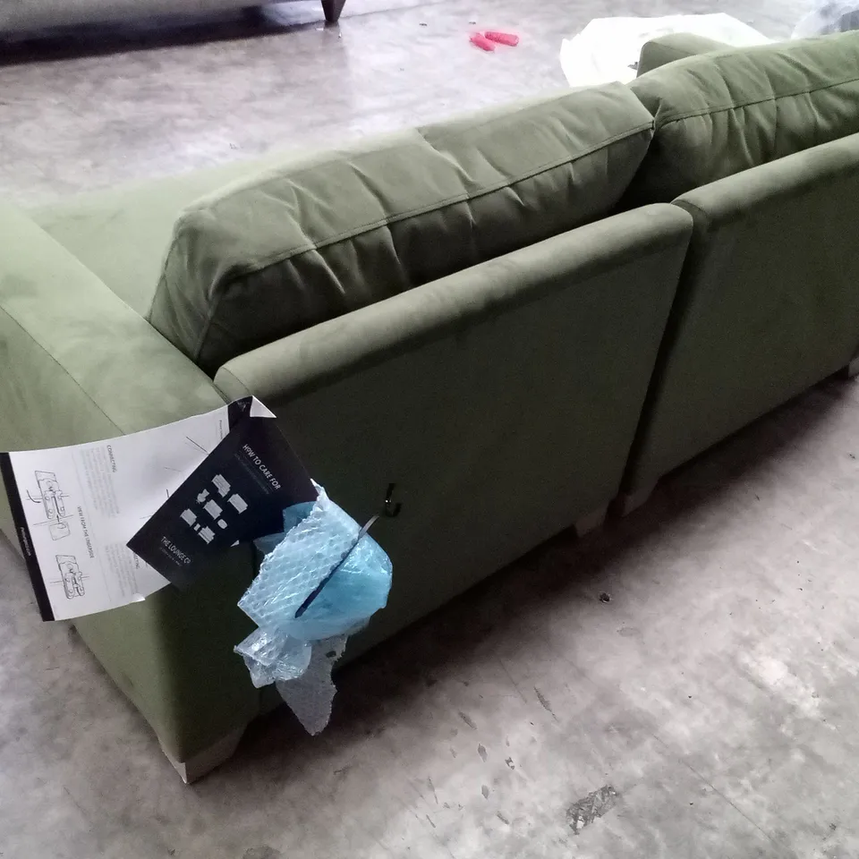 QUALITY THE LOUNGE CO DESIGNER 3 SEATER DBL SOFA - GREEN FABRIC