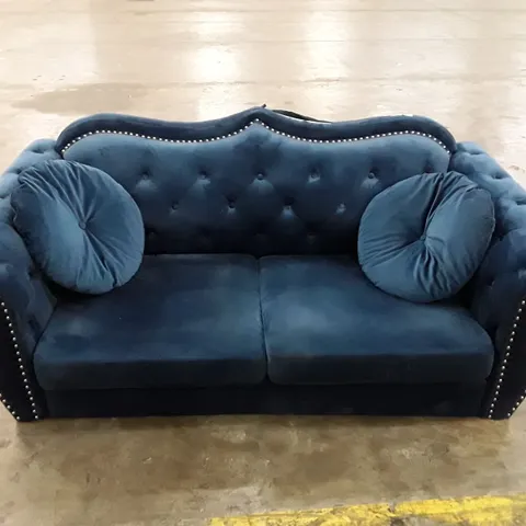 QUALITY DESIGNER UPHOLSTERED LOVESEAT - NAVY FABRIC