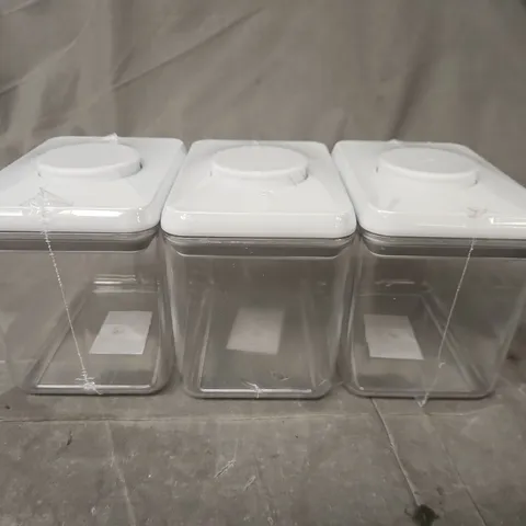 SET OF 3 CLEAR GLASS STORAGE JARS WITH WHITE LIDS