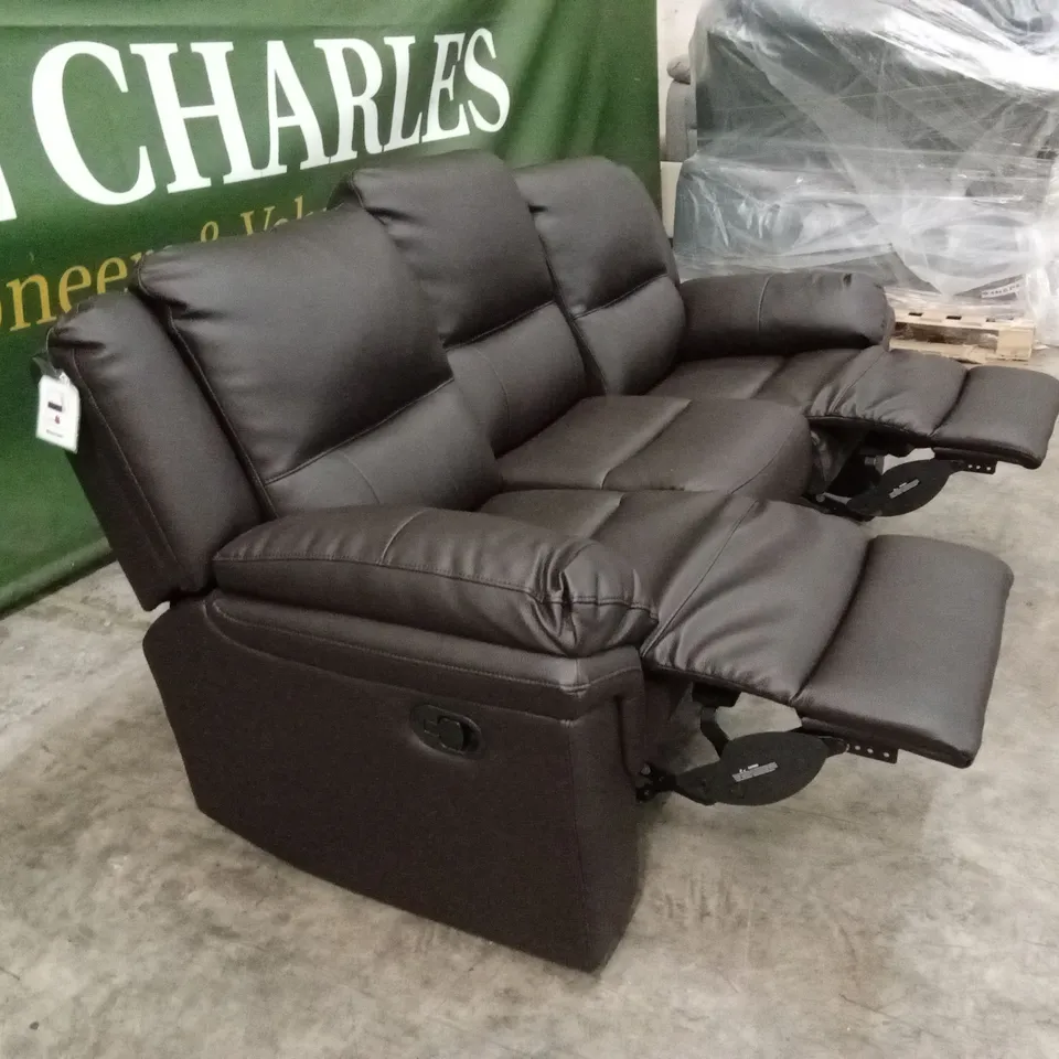 ALBION LUXURY FAUX LEATHER 3 SEATER HIGH BACK MANUAL RECLINER SOFA - CHOCOLATE RRP £749