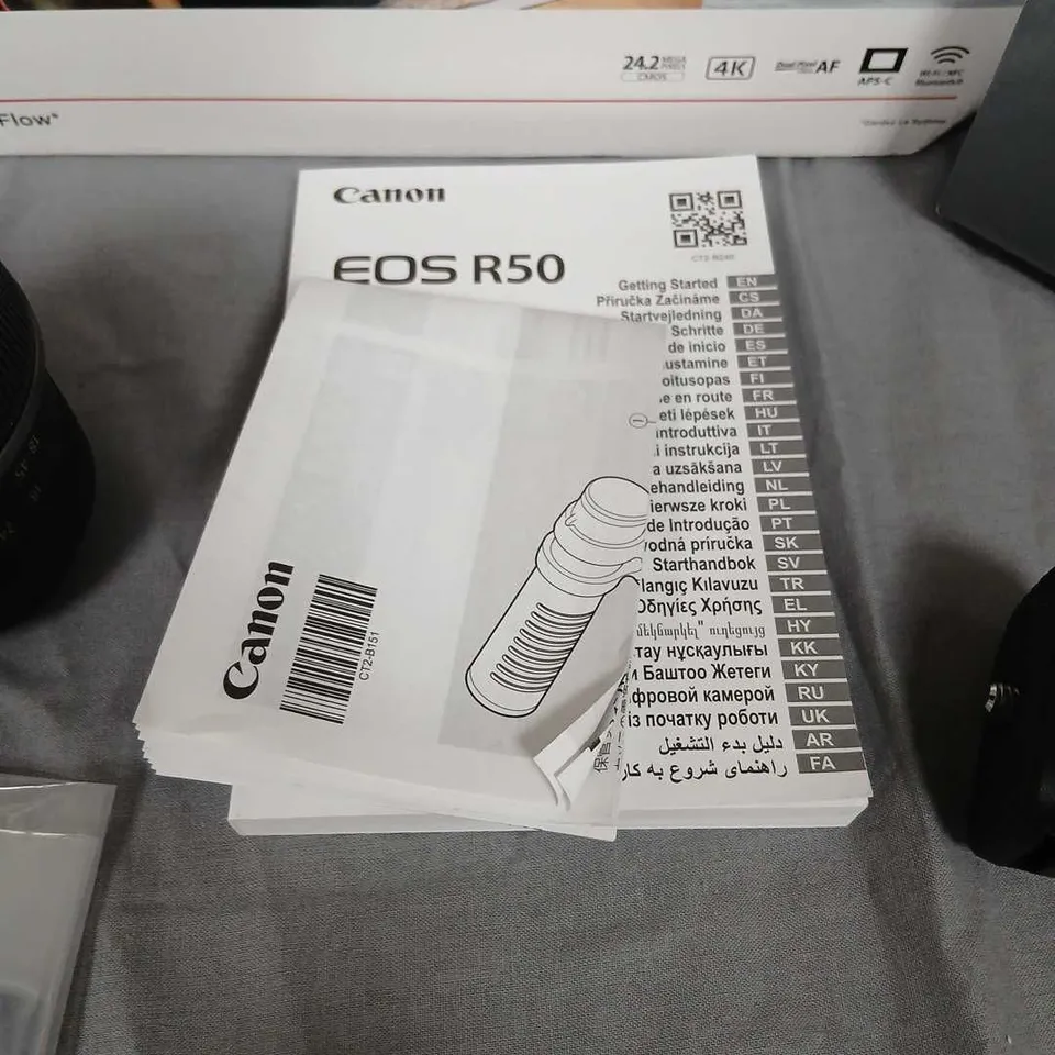 CANON EOS R50 DIGITAL CAMERA WITH 18-45MM KIT LENS + DM-E100 STEREO MICROPHONE