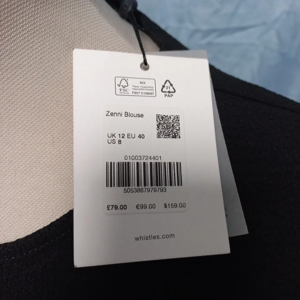 WHISTLES ZENNI BLOUSE IN BLACK - UK 12