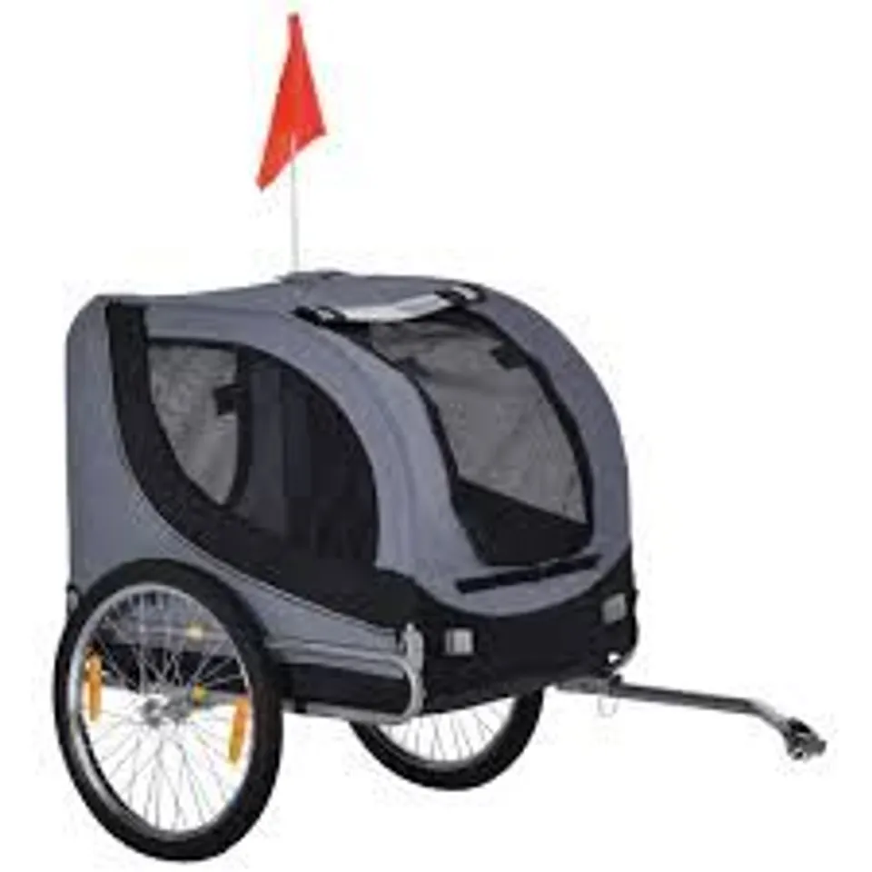 BOXED PAWHUT STEEL DOG BIKE TRAILER PET CART CARRIER FOR BICYCLE KIT WATER RESISTANT WITH HITCH COUPLER TRAVEL GREY AND BLACK