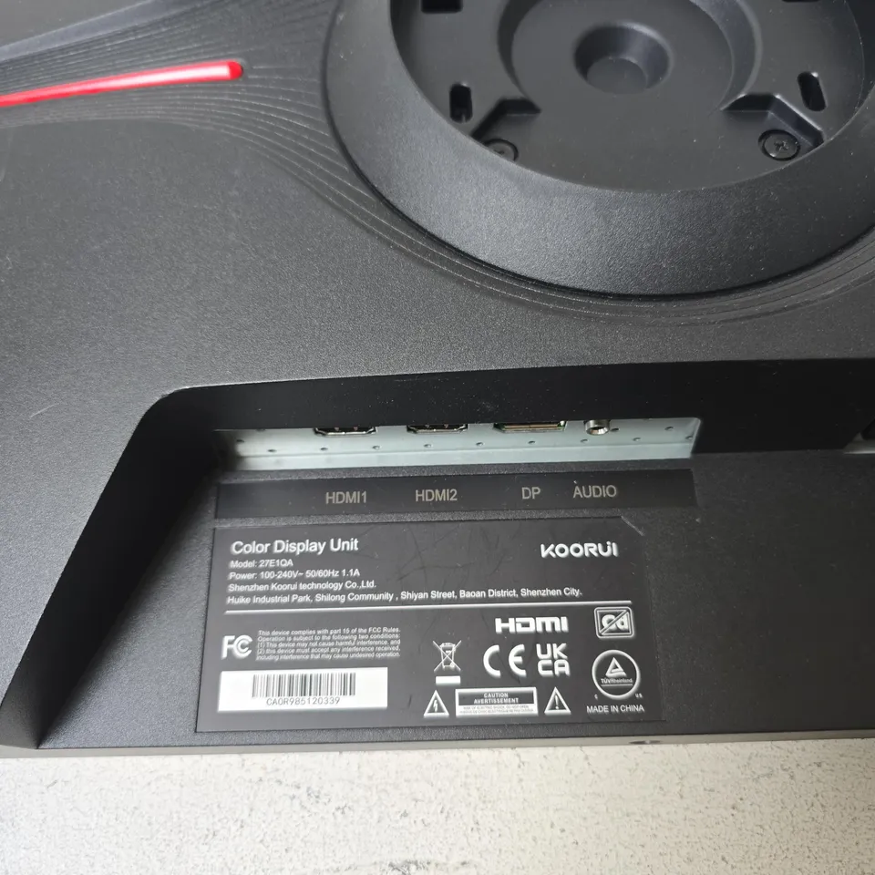 KOORUI 27E1Q MONITOR – COLOUR DISPLAY UNIT - DAMAGED SCREEN