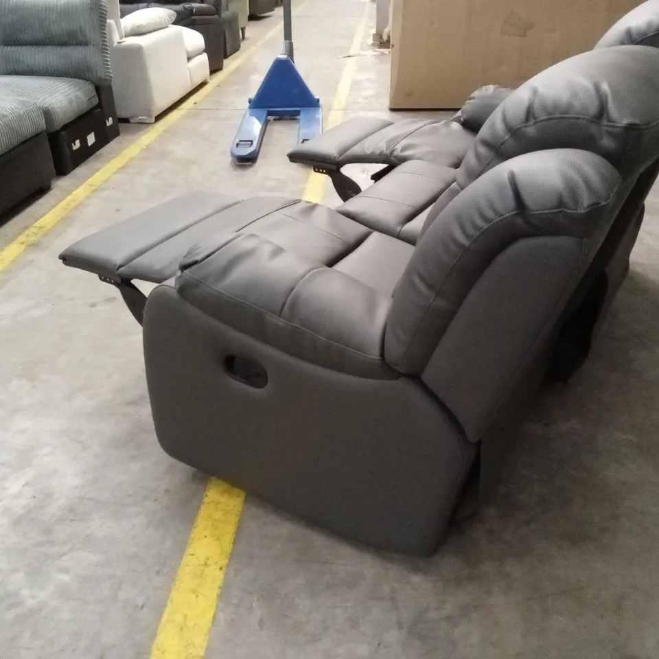 ROTHBURY LUXURY FAUX LEATHER HIGH BACK 3 SEATER MANUAL RECLINER SOFA - CHARCOAL RRP £729