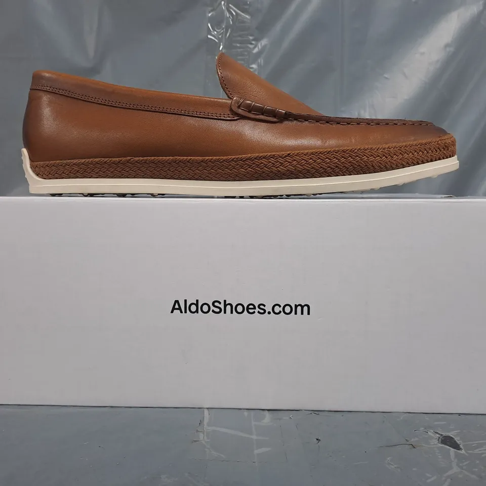 BOXED PAIR OF ALDO LOAFERS IN BROWN SIZE UK 8.5