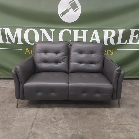 QUALITY DESIGNER ITALIAN MADE LEATHER BOLANZO LOVESEAT - DARK GREY