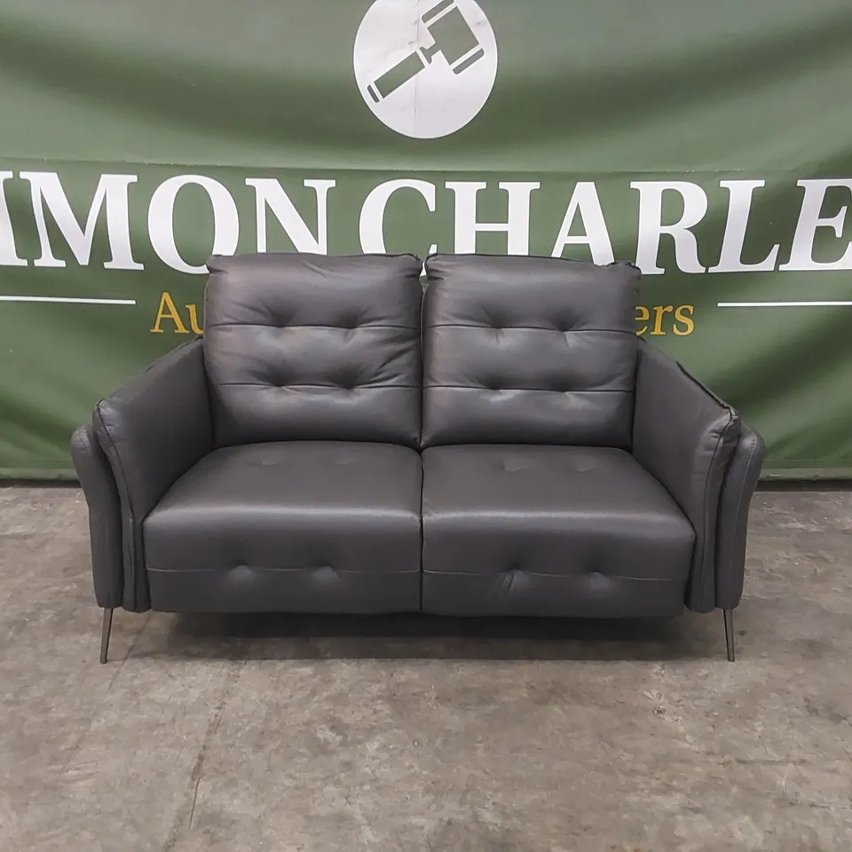 QUALITY DESIGNER ITALIAN MADE LEATHER BOLANZO LOVESEAT - DARK GREY