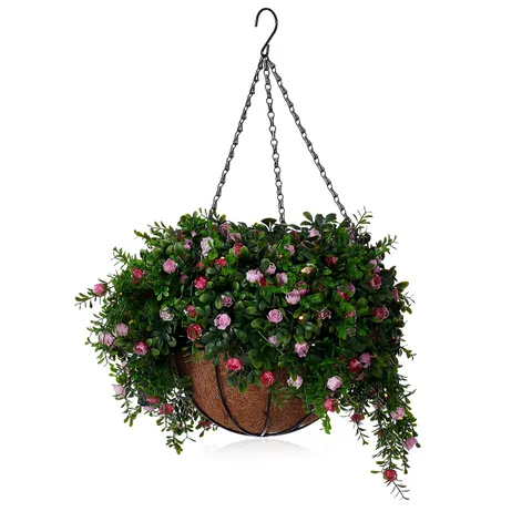 GARDEN STORIES IN BLOOM PRE-LIT FAUX DITZY FLORAL HANGING BASKET 