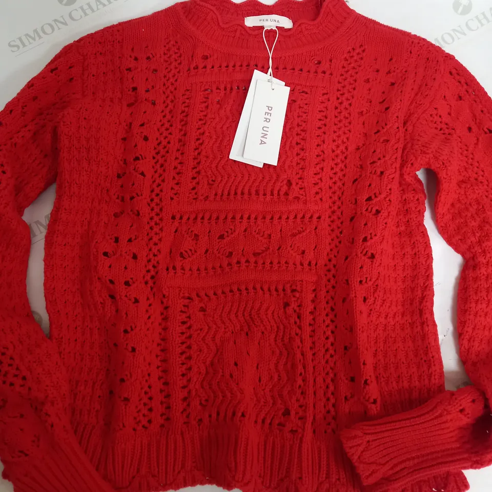 PER UNA KNIT-EFFECT SWEATER TOP IN RED - UK 10
