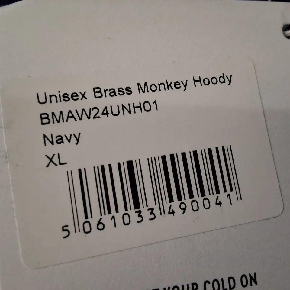BOX CONTAINING APPROXIMATELY 6 BRASS MONKEY UNISEX NAVY HOODIE – XL