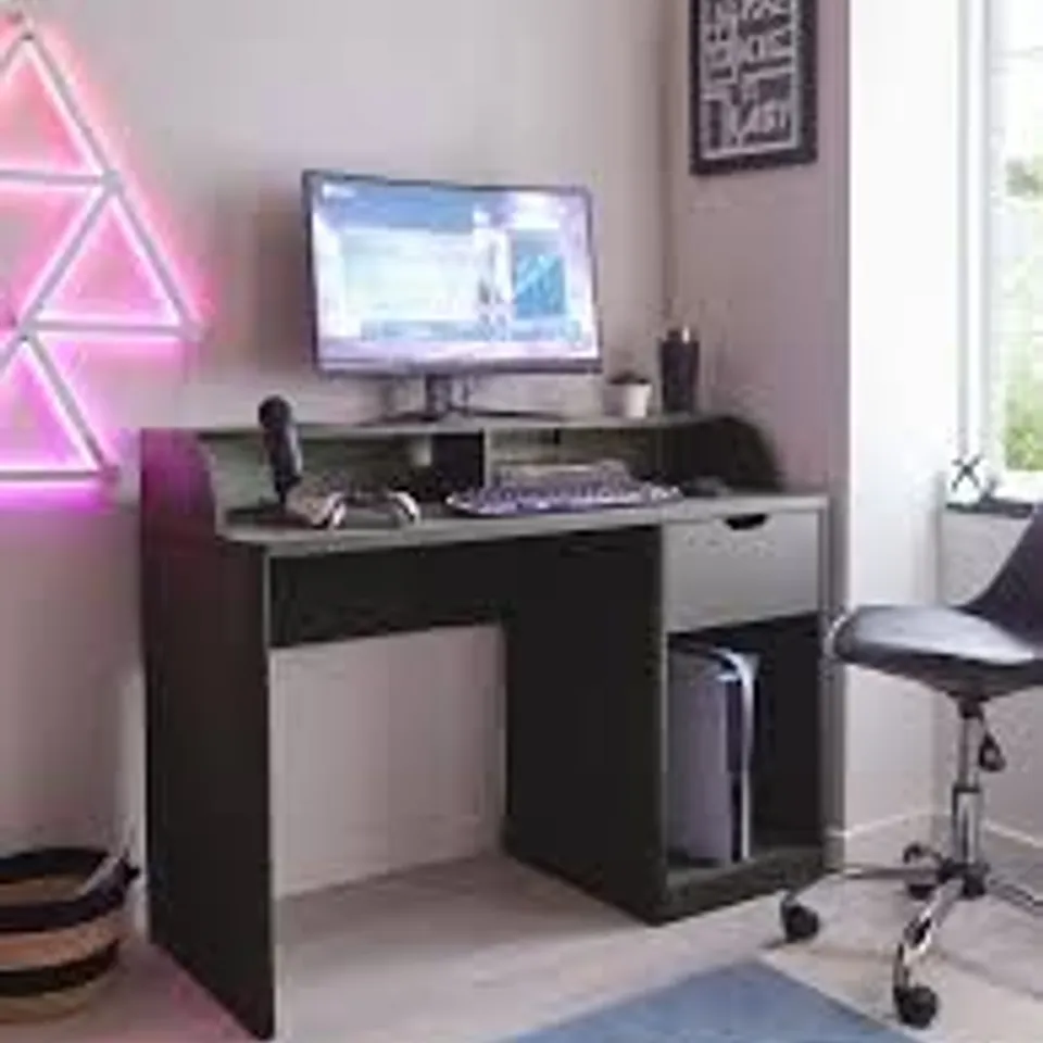 BOXED ASPEN GAMING DESK - DARK GREY OAK EFFECT (1 BOX)