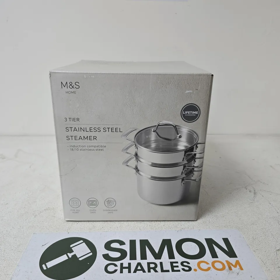 M&S HOME 3-TIER STAINLESS STEEL STEAMER – BOXED