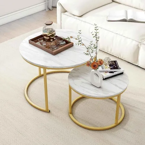 BOXED NESTING COFFEE TABLE SET - WHITE MARBLE EFFECT (1 BOX)