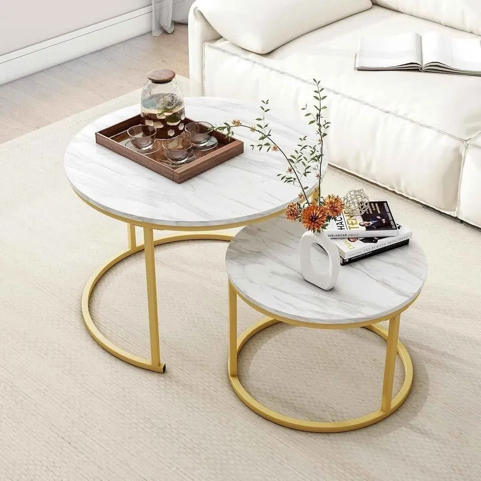 BOXED NESTING COFFEE TABLE SET - WHITE MARBLE EFFECT (1 BOX)