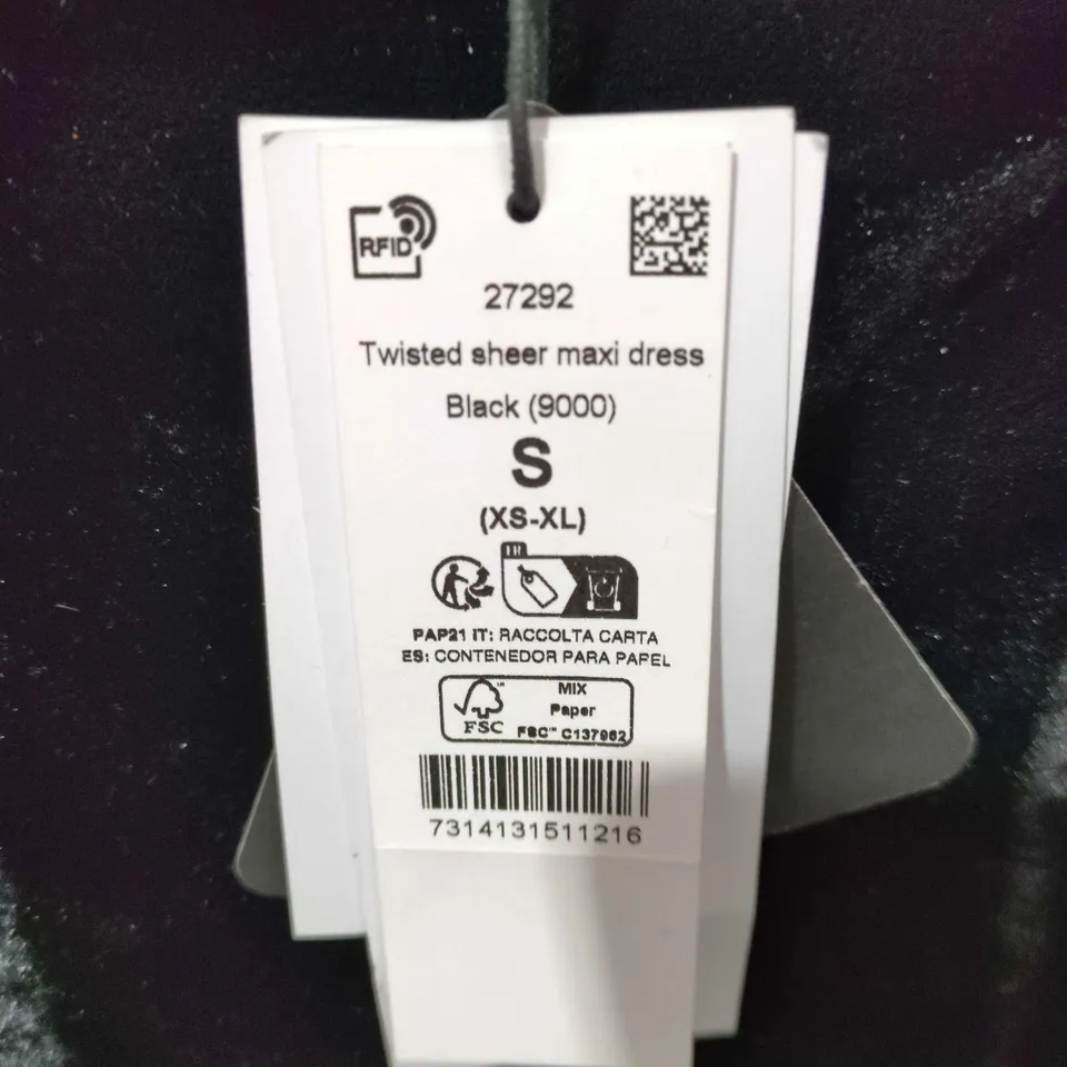 GINA TRICOT TWISTED SHEER MAXI DRESS – BLACK/GREY HEM, SIZE S