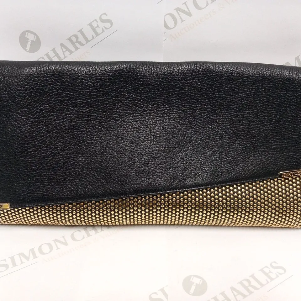 JIMMY CHOO BLACK AND GOLD LEATHER STUD LARGE CLUTCH BAG