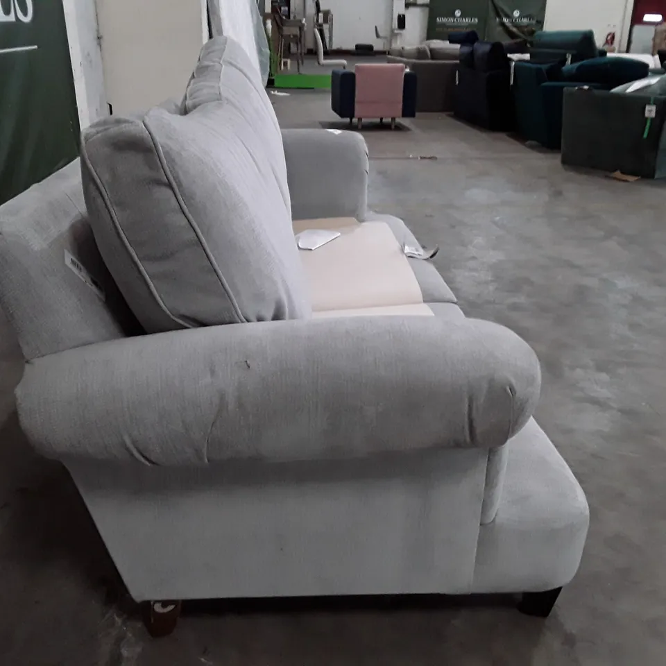 QUALITY DESIGNER BEAUMARIS 4 SEATER SOFA - PALE STEEL FABRIC