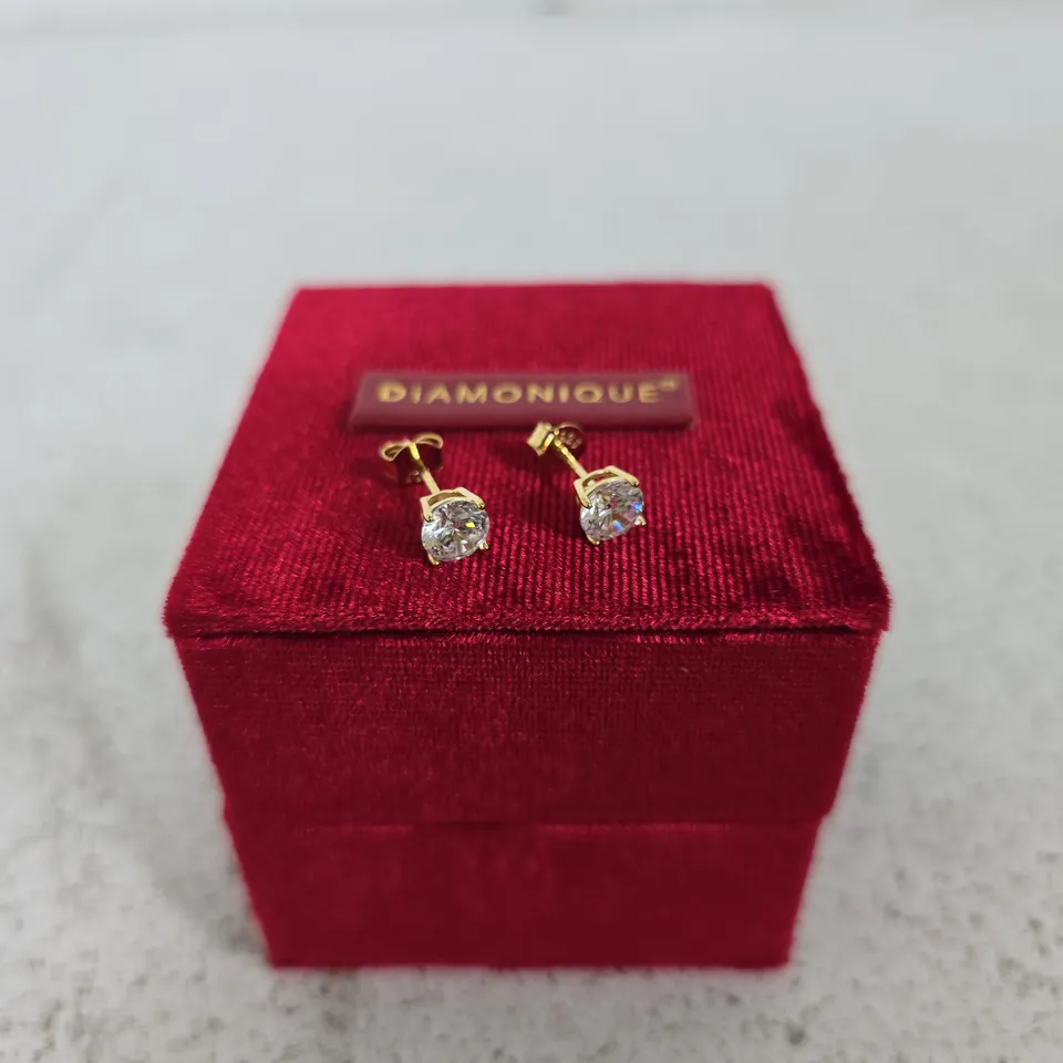 DIAMONIQUE STUD EARRINGS – GOLD TONE