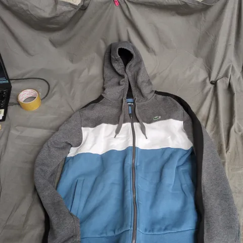 LACOSTE SPORT COLOUR-BLOCK ZIP HOODIE, GREY/WHITE/BLUE – UK XL