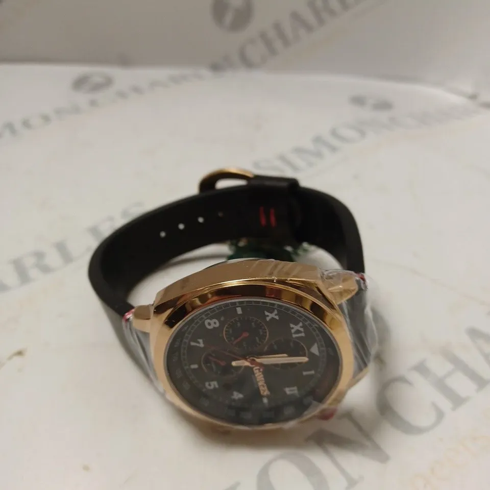 BOXED GAMAGES LONDON APEX ROSE GOLD BLACK DIAL CHRONOGRAPH MOVEMENT WATCH 