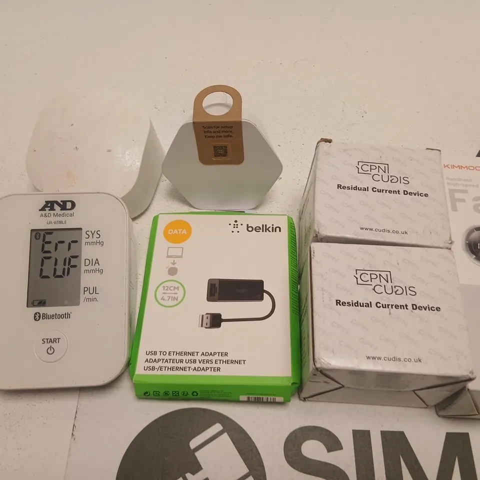 APPROXIMATELY 12 ASSORTED PRODUCTS TO INCLUDE; HIGH SPEED HANDHELD COOLING FAN, SONY MD WALKMAN, EDC FLASH LIGHT, KIMOO HANDHELD HIGH SPEED FAN, RESIDUAL CURRENT DEVICE AND AND DIGITAL BLOOD PRESSURE 