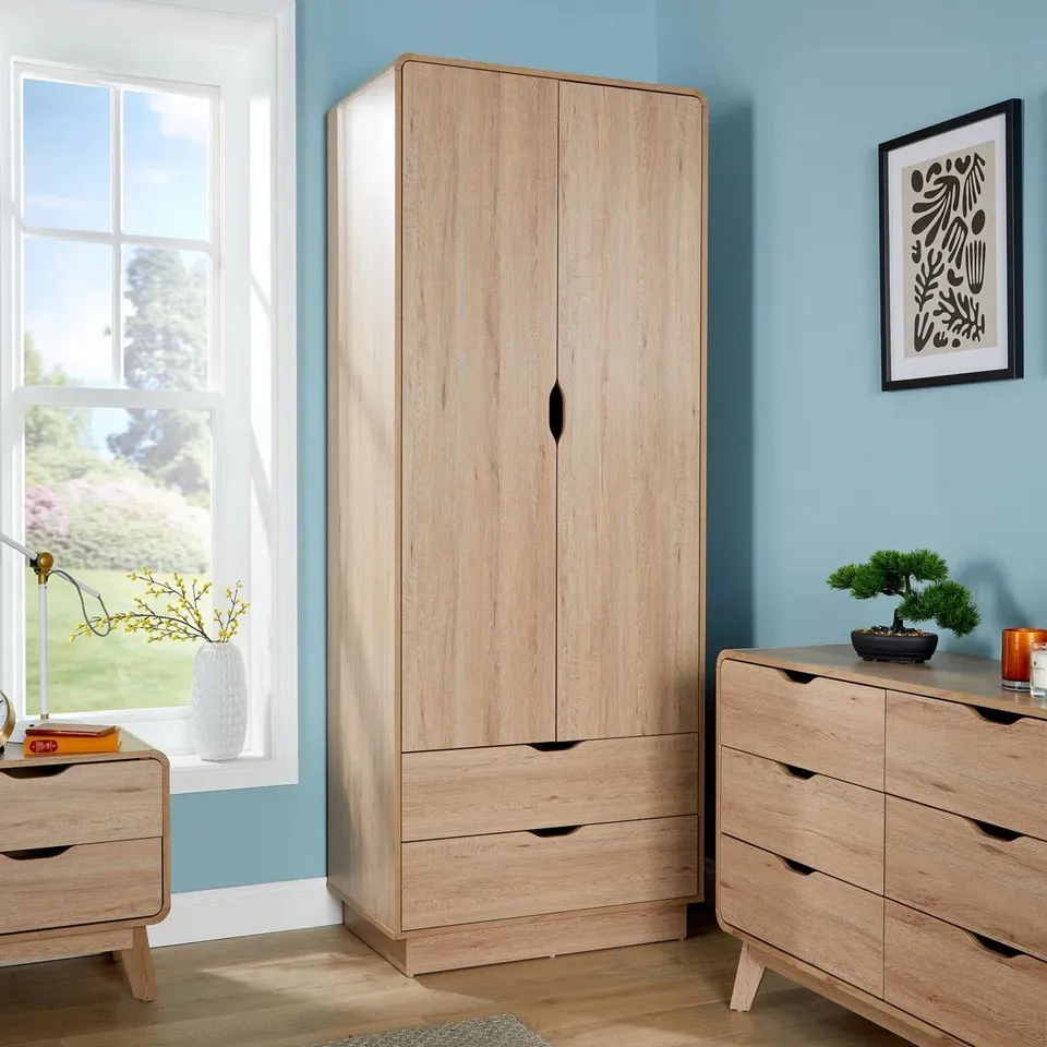 BOXED UDALL 2 DOOR WARDROBE WITH STORAGE DRAWERS (2 BOXES)