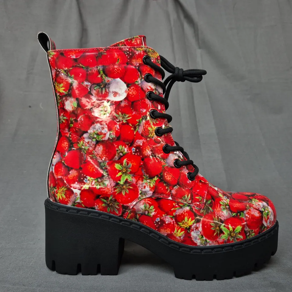 BOXED PAIR OF KOI DECAYING STRAWBERRIES SWITCH BOOTS UK SIZE 6