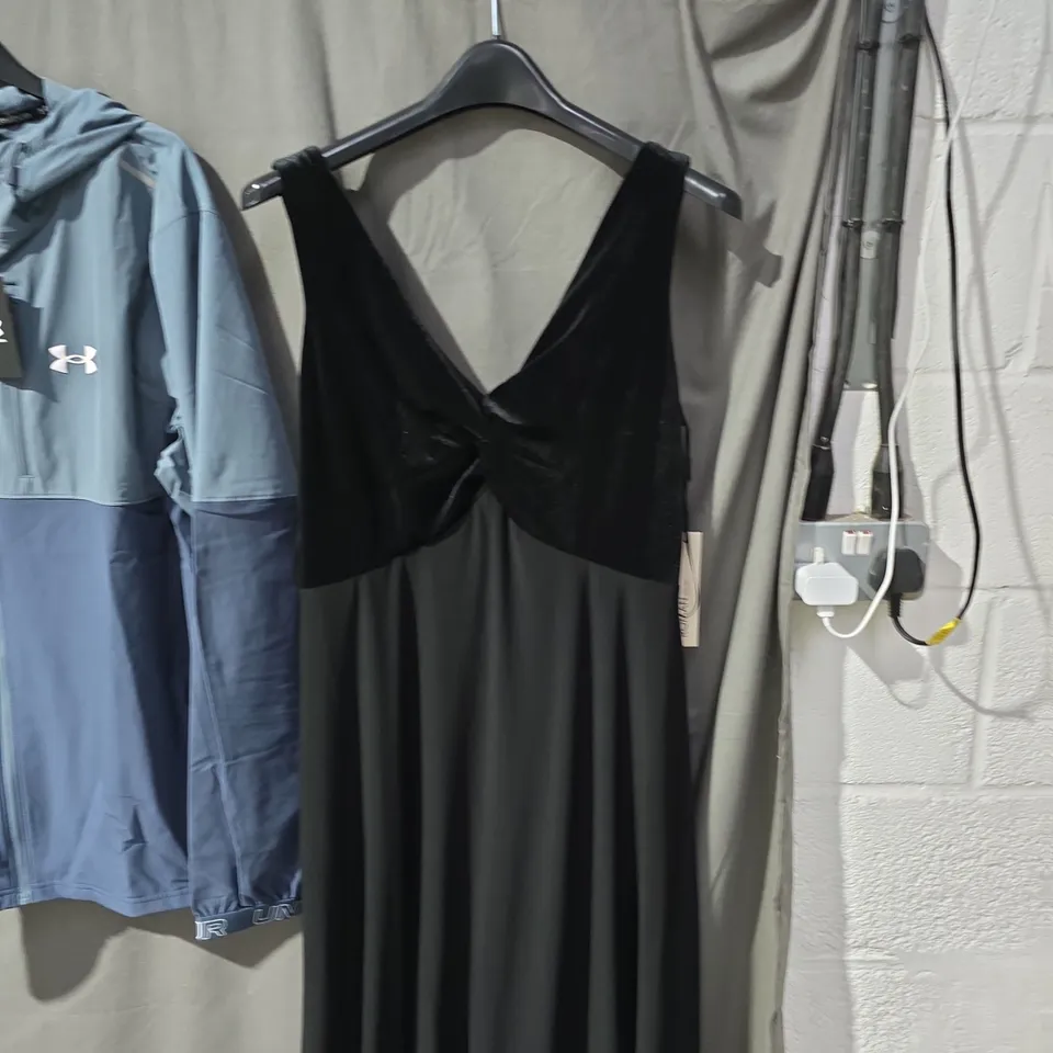 ROMAN VELVET BODICE MAXI DRESS - BLACK VELVET TOP WITH GREY SKIRT, UK 16