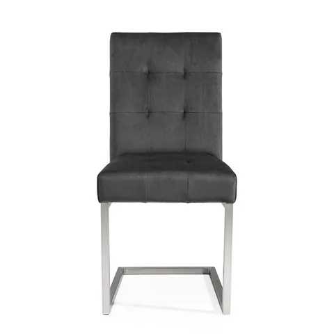 BOXED PAIR FERBER TUFTER SATIN NICKEL VELVET CANTILEVER CHAIRS (SET OF 2 IN 1 BOX)
