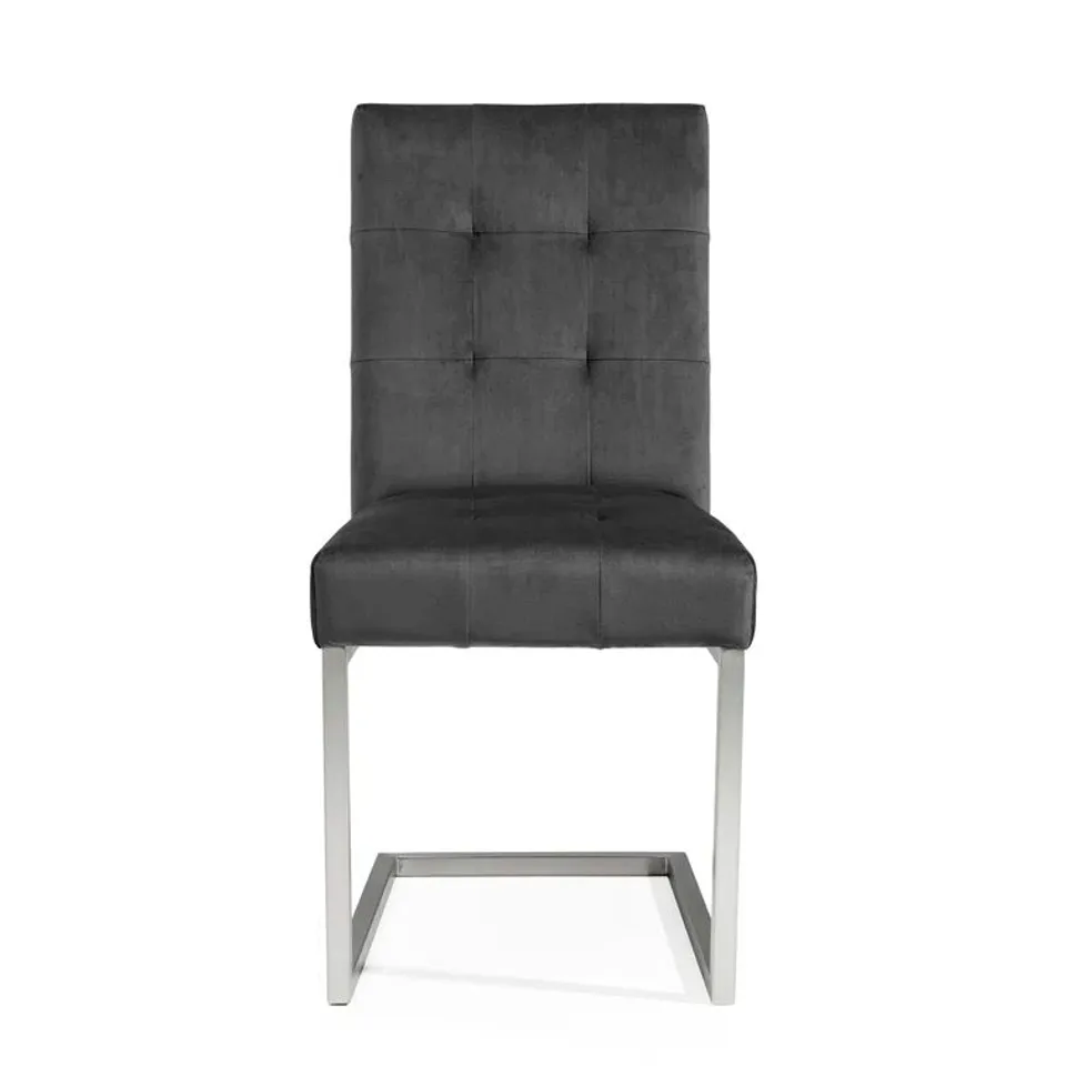 BOXED PAIR FERBER TUFTER SATIN NICKEL VELVET CANTILEVER CHAIRS (SET OF 2 IN 1 BOX)