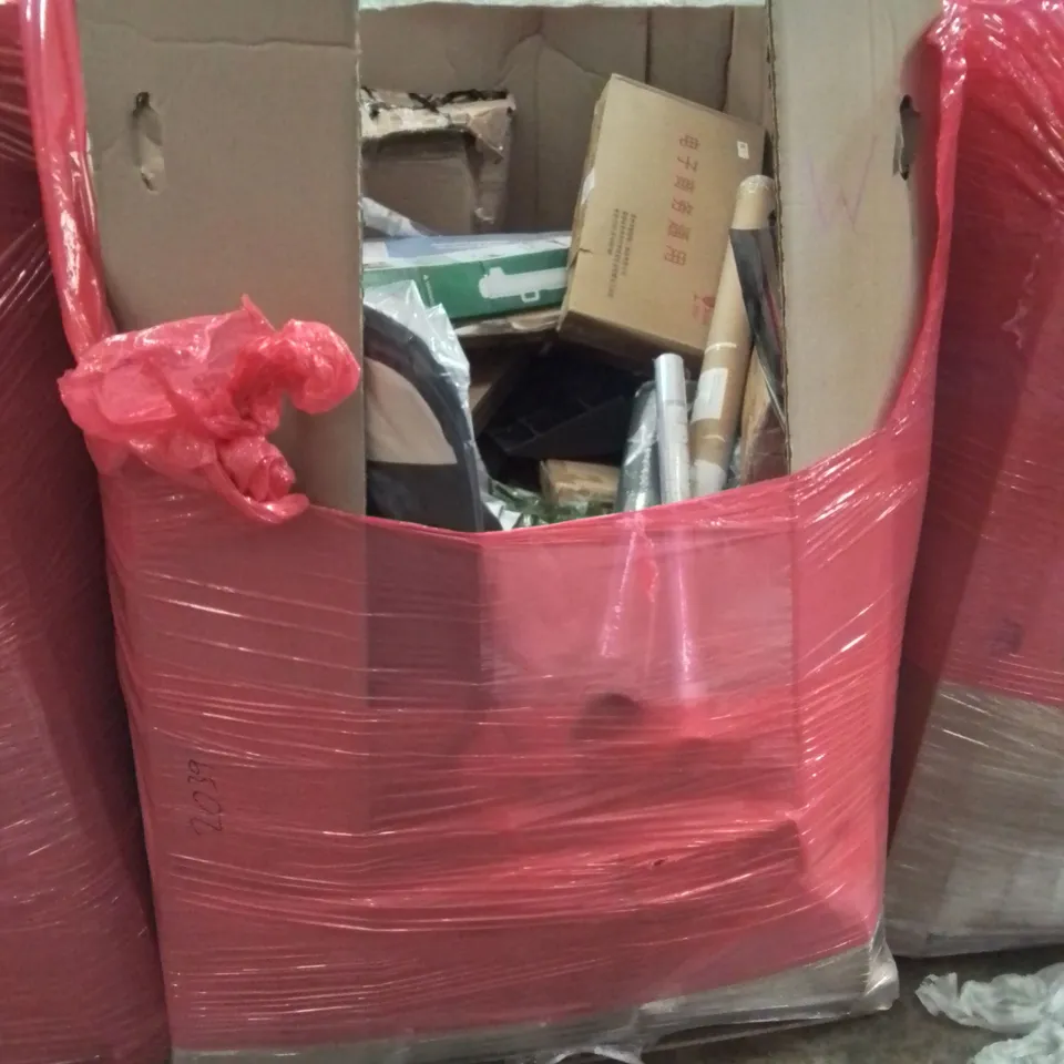 PALLET OF ASSORTED HOUSEHOLD ITEMS TO INCLUDE PETROL BRUSH CUTTER, PLAY PEN AND BREAD MAKER
