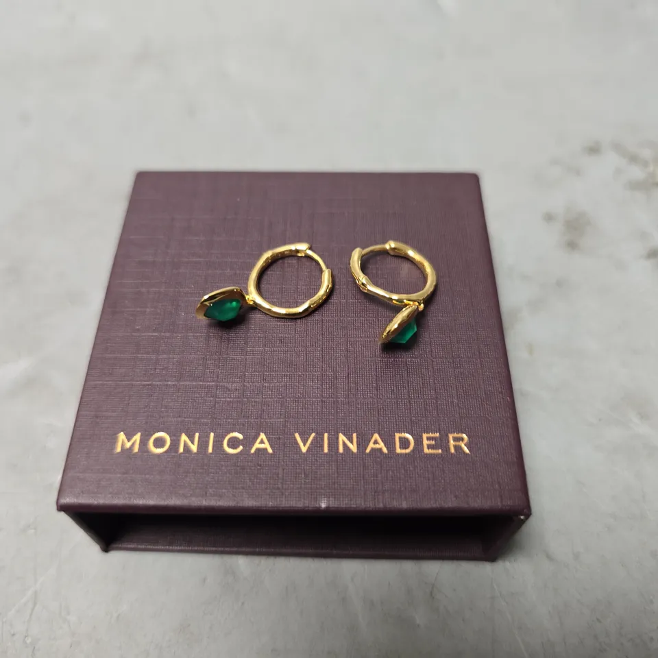 BOXED MONICA VINADER GREEN HOOP EARRINGS