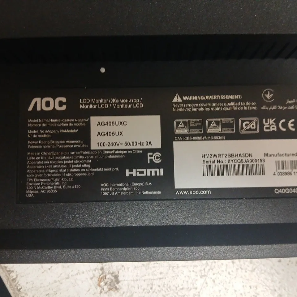 AOC AGON GAMING MONITOR AG405UXC – 40-INCH DISPLAY NOT TESTED