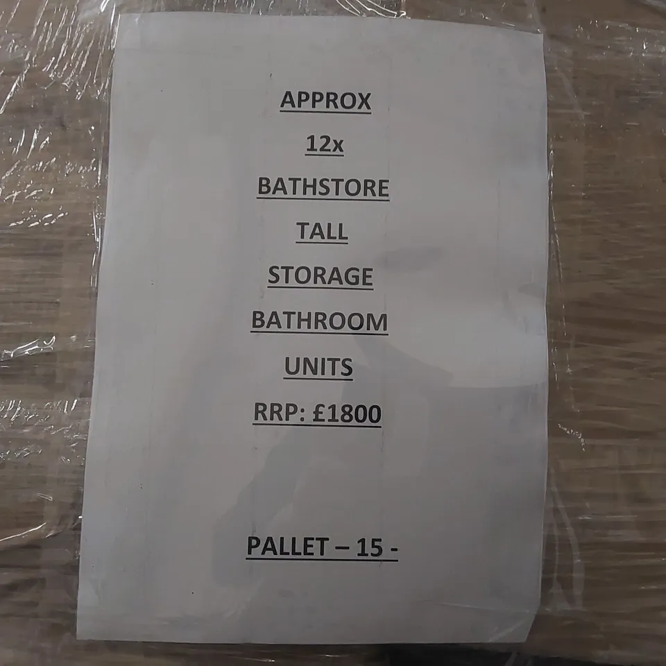 PALLET CONTAINING APPROXIMATELY 12x BATHSTORE TALL STORAGE BATHROOM UNITS