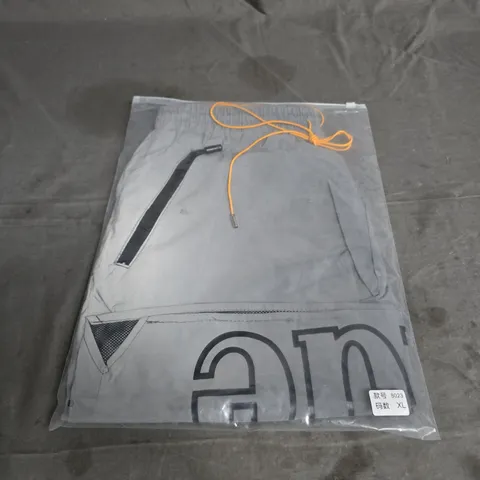 RHUDE GREY SWIM SHORTS WITH ZIP POCKET, SIZE XL (PACKAGED)