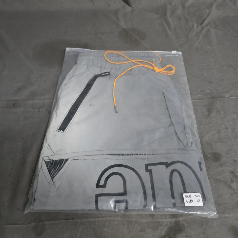 RHUDE GREY SWIM SHORTS WITH ZIP POCKET, SIZE XL (PACKAGED)