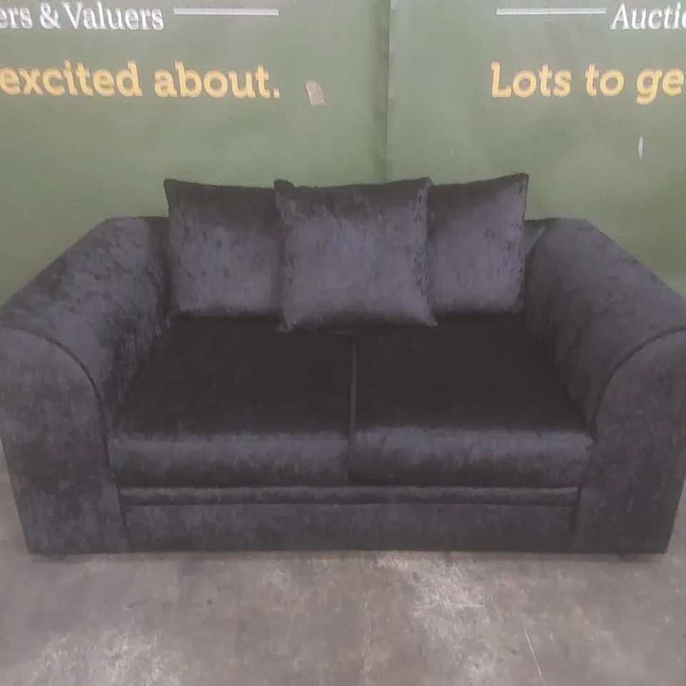 DESIGNER 2 SEATER SOFA - BLACK CRUSHED VELVET