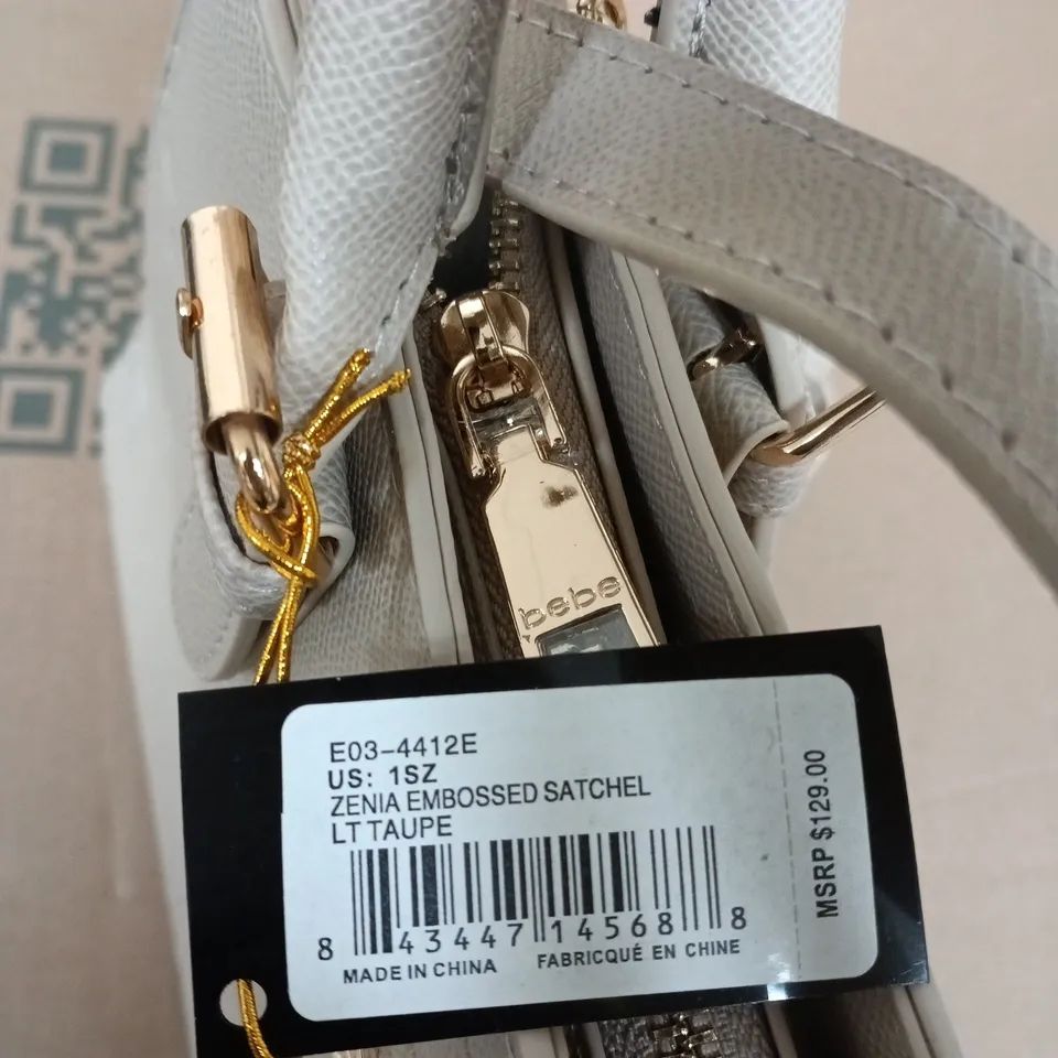 BEBE ZENIA EMBOSSED SATCHEL – LT TAUPE