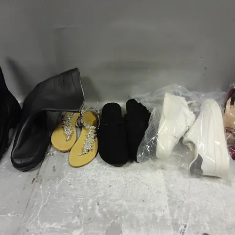 BOX OF APPROXIMATELY 15 PAIRS OF ASSORTED SHOES IN VARIOUS STYLES, COLOURS AND SIZES