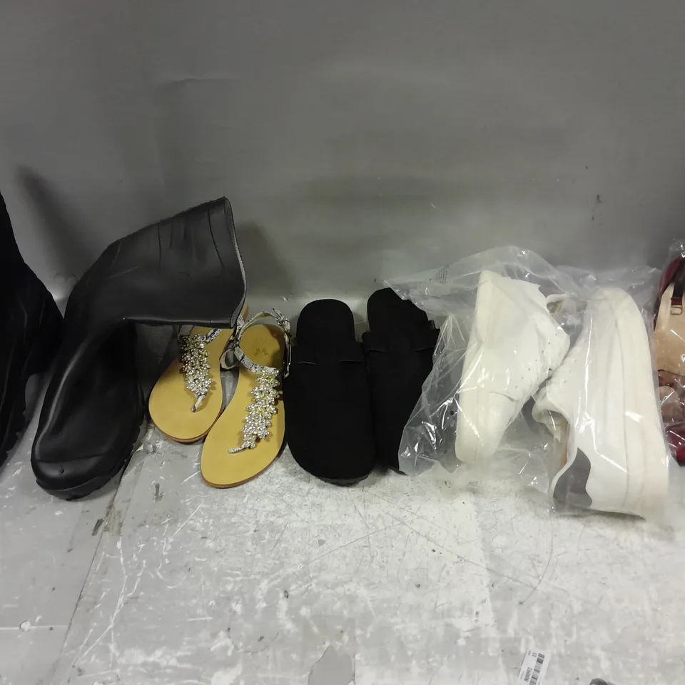 BOX OF APPROXIMATELY 15 PAIRS OF ASSORTED SHOES IN VARIOUS STYLES, COLOURS AND SIZES